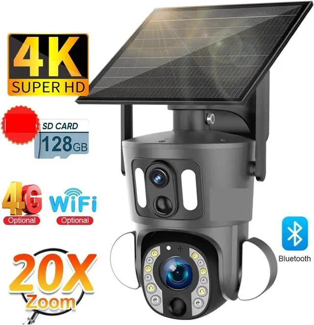 Alt view image 3 of 7 - Dual Screen 8MP Solar PTZ Security Camera 4K 20X Optical Zoom 4G LTE 2.4G WiFi Dual PIR Human Detection Auto Tracking Outdoor IP66(4K 4G 20X Zoom)