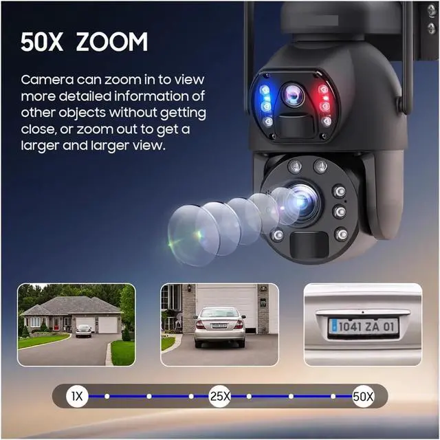 Alt view image 2 of 6 - 50X Zoom 12MP 4G Sim Solar Camera Outdoor 360° WiFi Battery Security Cameras Solar Panel PIR Night Vision(WiFi add 64GB)