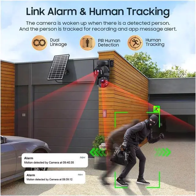 Alt view image 4 of 6 - 50X Zoom 12MP 4G Sim Solar Camera Outdoor 360° WiFi Battery Security Cameras Solar Panel PIR Night Vision(WiFi add 64GB)
