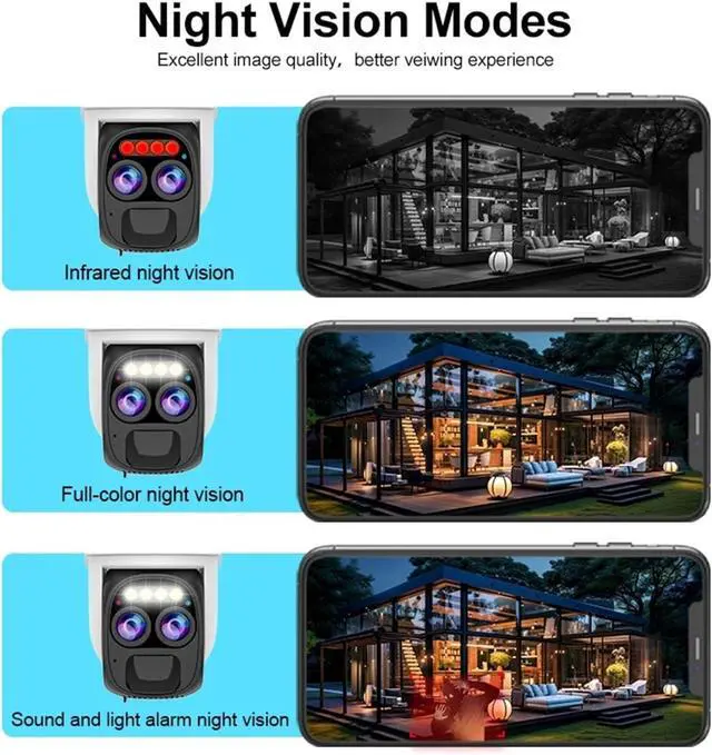 Alt view image 4 of 6 - 3MP 2K Outdoor WiFi Dual Lens Camera 5X Zoom PTZ Solar Camera AI Auto Tracking CCTV Surveillance IP Camera(Solar Camera Add 64G)