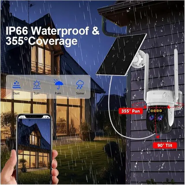 Alt view image 6 of 6 - 3MP 2K Outdoor WiFi Dual Lens Camera 5X Zoom PTZ Solar Camera AI Auto Tracking CCTV Surveillance IP Camera(Solar Camera Add 64G)