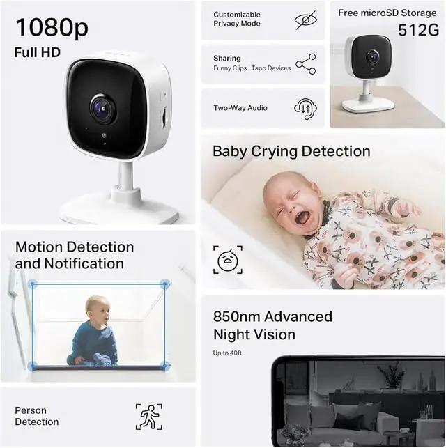 Alt view image 3 of 6 - 4 Pack 1080P Indoor Security Camera with Night Vision, Two-Way Audio, Motion Detection, No Subscription Compatible with Alexa