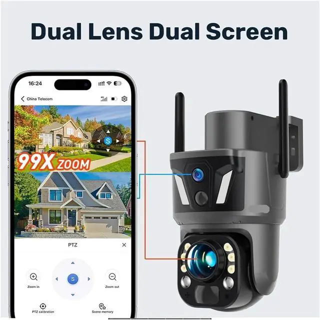 Alt view image 5 of 7 - 8MP 4G Solar Powered PTZ Security Camera, Dual Lens Dual Screen 99X Zoom Outdoor WiFi CCTV Cam with PIR Motion Detection & Auto Tracking(WiFi Cam Add 64GB)