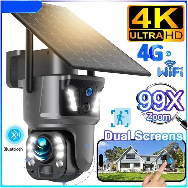 Alt view image 3 of 7 - 8MP 4G Solar Powered PTZ Security Camera, Dual Lens Dual Screen 99X Zoom Outdoor WiFi CCTV Cam with PIR Motion Detection & Auto Tracking(WiFi Cam Add 64GB)