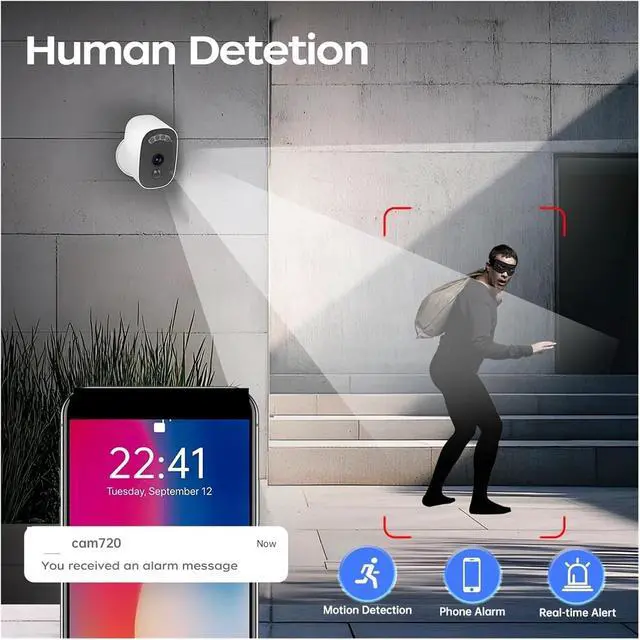 Alt view image 6 of 6 - Solar Outdoor Security Camera, 2K 2.4G WiFi IP Surveillance Cam with PIR Human Detection, Color Night Vision for Home Protectio