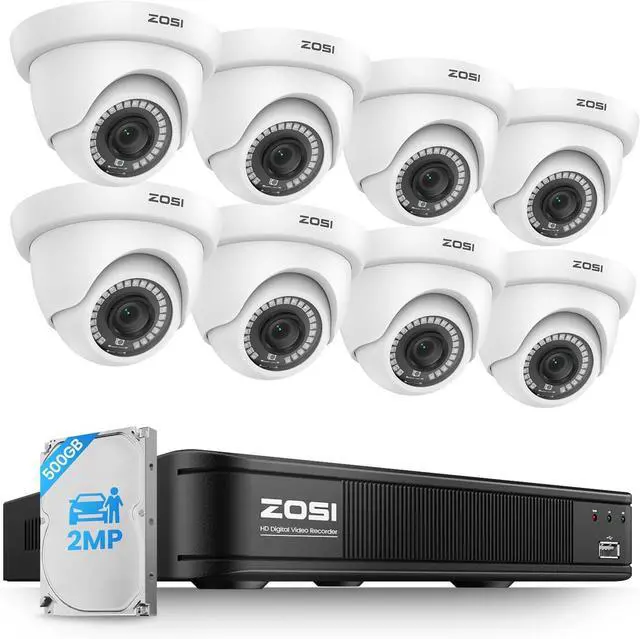 Main image of ZOSI 1080P H.265+ Home Security Camera System, 5MP Lite 8 Channel Surveillance DVR, 8 x 1080p Weatherproof CCTV Dome Camera Outdoor Indoor, Night Vision, Remote Access, 90° View Angle, 500GB HDD