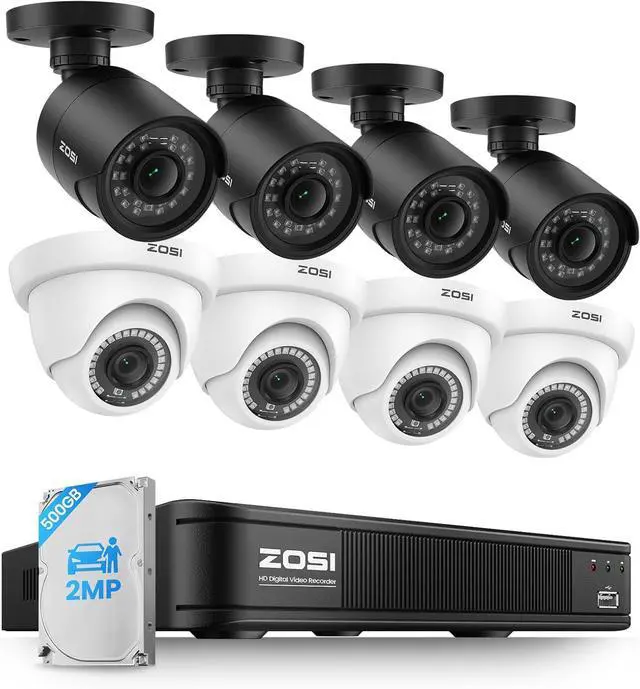 Main image of ZOSI 1080p 8 Channel Home Security Camera System with AI Human Vehicle Detect, H.265+ 5MP DVR, 8 x 1080p CCTV Bullet Dome Camera Outdoor, Motion Alert, 80ft Night Vision, 90° View Angle, 500GB HDD