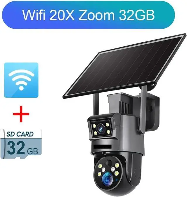 Alt view image 2 of 7 - 8MP Real 20X Optical Zoom Dual Screen Solar Secutity Camera 4K 4G/WiFi PIR Detection Auto Tracking PTZ Camera(WiFi 20XZoom 32G)