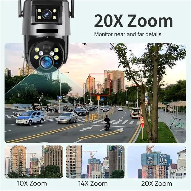Alt view image 4 of 7 - 8MP Real 20X Optical Zoom Dual Screen Solar Secutity Camera 4K 4G/WiFi PIR Detection Auto Tracking PTZ Camera(WiFi 20XZoom 32G)