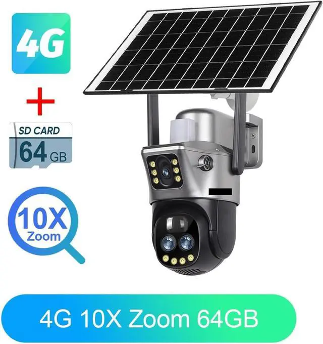 Alt view image 2 of 7 - V380 Outdoor Security Camera 8MP 4K Dual Lens WiFi 4G Solar Powered 10X Zoom PIR Human Detection Night Vision CCTV(4G 10XZoom Add 64G)