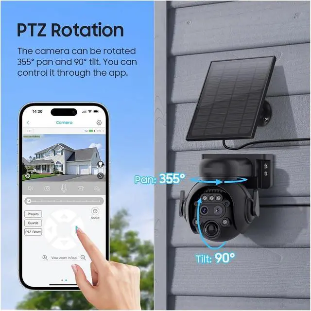 Alt view image 7 of 7 - 4K 8MP Solar Camera 4G SIM/WiFi Solar Security Camera 12X Zoom Color Night Vision Surveillance PIR Monitor PTZ Camera(White WiFi 128GB)