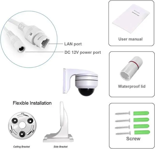 Alt view image 7 of 7 - 5.0MP Mini PTZ IP Camera Super HD 25660x1920 Pan/Tilt 5X Zoom Dome Camera Weatherproof PoE IP Cameras (5MP POE Side)