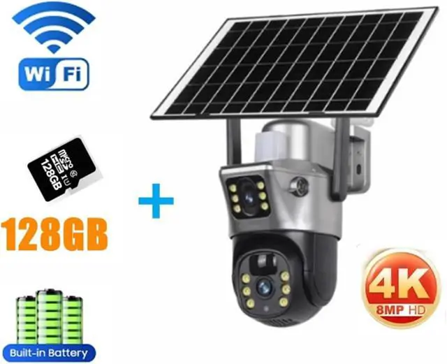 Alt view image 2 of 7 - 4G Solar Camera WiFi PTZ IP Camera 2-Lens 2-Screen Battery CCTV Motion Detection Human Auto Tracking Surveillance Cameras(4G Add 128GB Card)
