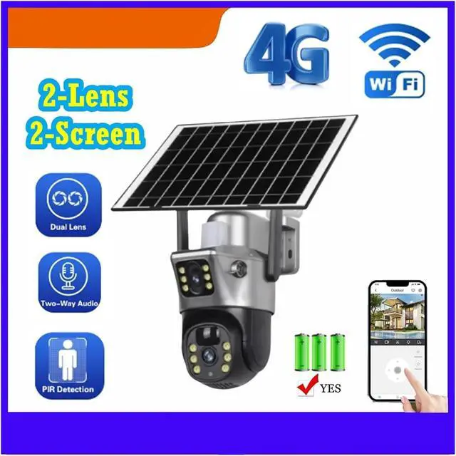 Alt view image 3 of 7 - 4G Solar Camera WiFi PTZ IP Camera 2-Lens 2-Screen Battery CCTV Motion Detection Human Auto Tracking Surveillance Cameras(4G Add 128GB Card)