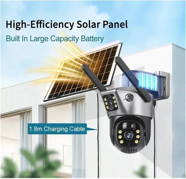 Alt view image 5 of 7 - 4G Solar Camera WiFi PTZ IP Camera 2-Lens 2-Screen Battery CCTV Motion Detection Human Auto Tracking Surveillance Cameras(4G Add 128GB Card)