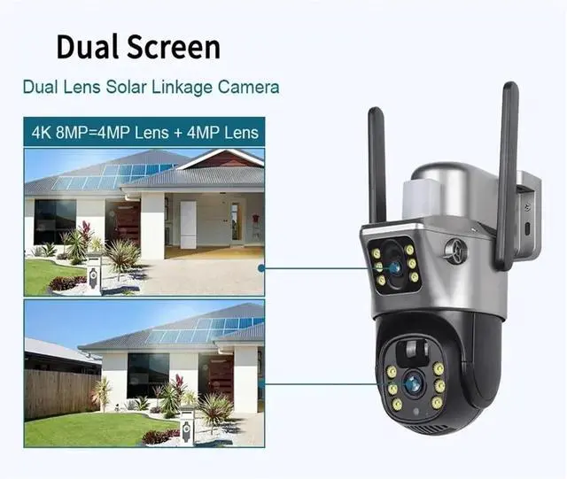 Alt view image 6 of 7 - 4G Solar Camera WiFi PTZ IP Camera 2-Lens 2-Screen Battery CCTV Motion Detection Human Auto Tracking Surveillance Cameras(4G Add 128GB Card)
