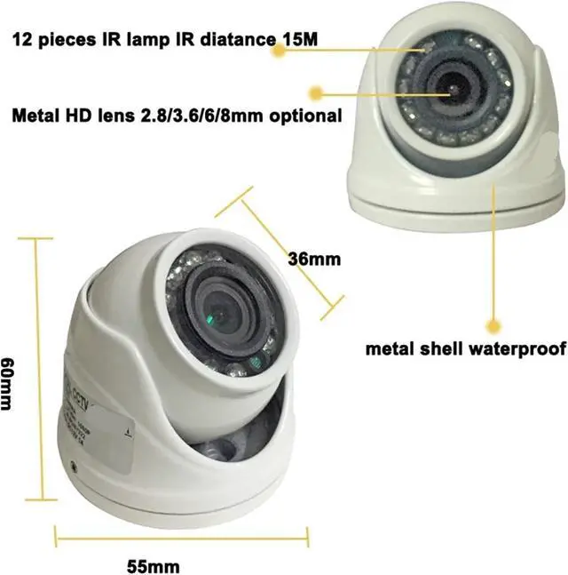 Alt view image 2 of 6 - Camera 2.8mm Wide Angle Metal Housing AHD 5mp 1080p Mini IR Dome Indoor Security Monitor Suitable for CCTV(2.8mm,1200TVL_PAL)