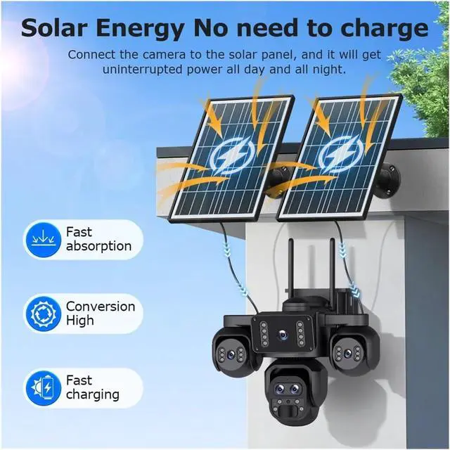 Alt view image 6 of 7 - 20MP 10X Zoom Camara Solar 4G SIM 5 Lens 4 Screens Security Protection 360° Auto Tracking Home Surveillance Systems(5L Camera 10X Zoom)