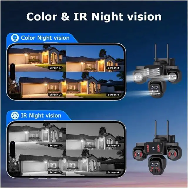 Alt view image 7 of 7 - 20MP 10X Zoom Camara Solar 4G SIM 5 Lens 4 Screens Security Protection 360° Auto Tracking Home Surveillance Systems(5L Camera 10X Zoom)