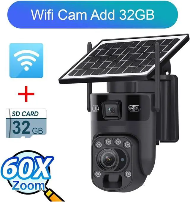 Alt view image 2 of 7 - Vision 4K 60X Optical Zoom 4G Solar Camera Dual Screen Outdoor WiFi PTZ PIR Detection Human Auto Tracking Cameras(WiFi Cam Add 32G)