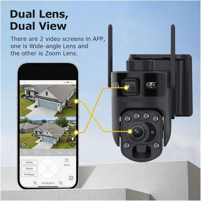 Alt view image 4 of 7 - Vision 4K 60X Optical Zoom 4G Solar Camera Dual Screen Outdoor WiFi PTZ PIR Detection Human Auto Tracking Cameras(WiFi Cam Add 32G)