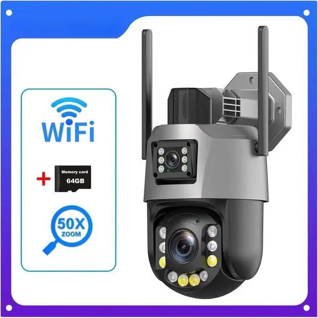 Alt view image 2 of 6 - 4K 8MP Outdoor WiFi PTZ Security Cam Dual Lens 20/50X Zoom Long IR Vision ONVIF(8MP 50X Add 64G Card)