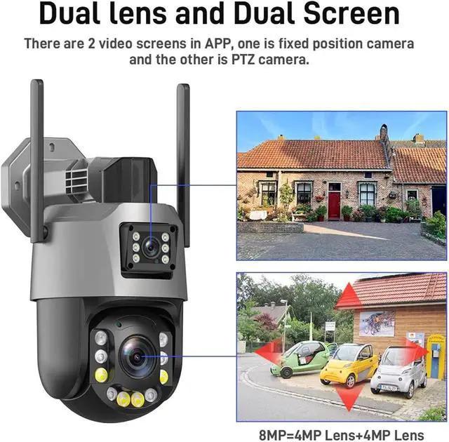 Alt view image 3 of 6 - 4K 8MP Outdoor WiFi PTZ Security Cam Dual Lens 20/50X Zoom Long IR Vision ONVIF(8MP 50X Add 64G Card)