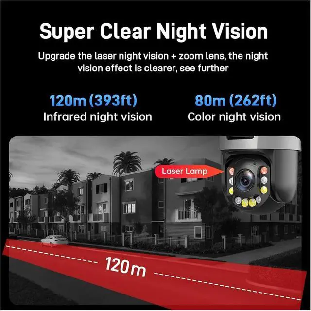 Alt view image 4 of 6 - 4K 8MP Outdoor WiFi PTZ Security Cam Dual Lens 20/50X Zoom Long IR Vision ONVIF(8MP 50X Add 64G Card)