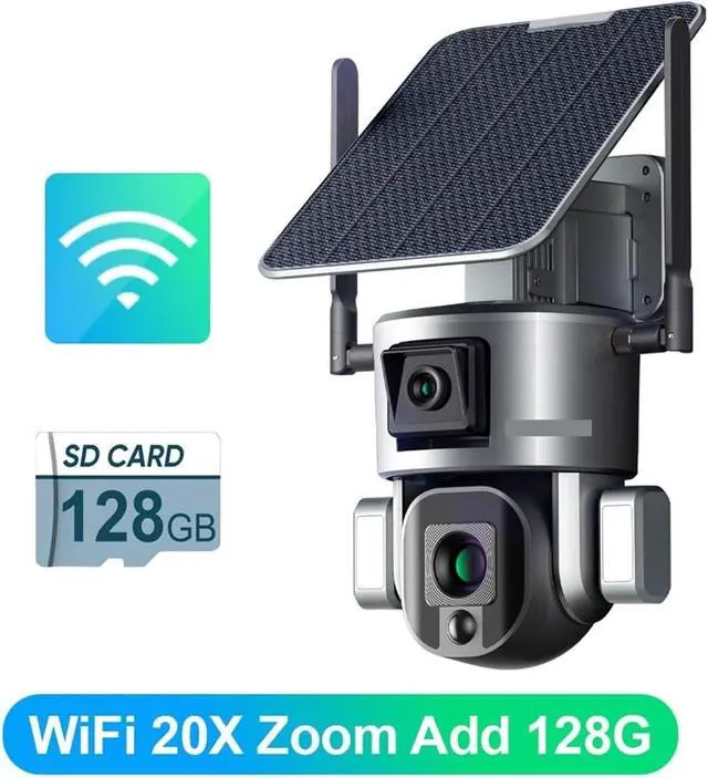 Alt view image 2 of 7 - 4K 20X Zoom 4G Solar Wireless Outdoor Security Camera, Dual-Screen WiFi IP Cam Night Vision Full Color Auto Tracking(WiFi 20X Zoom 128G)