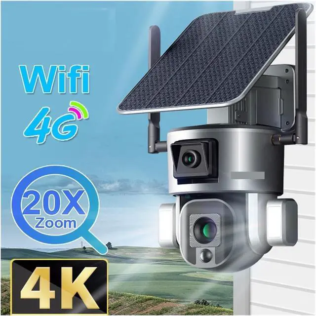 Alt view image 3 of 7 - 4K 20X Zoom 4G Solar Wireless Outdoor Security Camera, Dual-Screen WiFi IP Cam Night Vision Full Color Auto Tracking(WiFi 20X Zoom 128G)