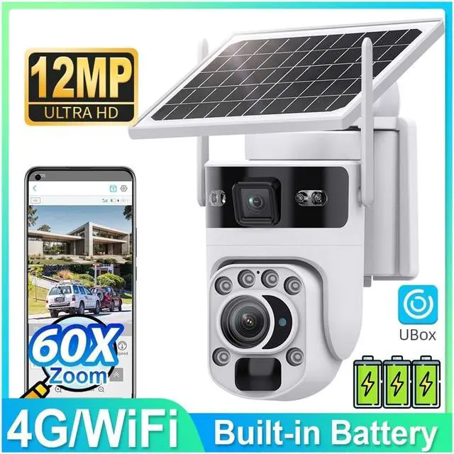 Alt view image 2 of 7 - 4G 60x Zoom Dual-Lens Solar-Powered Camera with WiFi Outdoor Wireless Surveillance Camera, Dual-View Security high-Definition Video Monitor(WiFi Cam No Card)