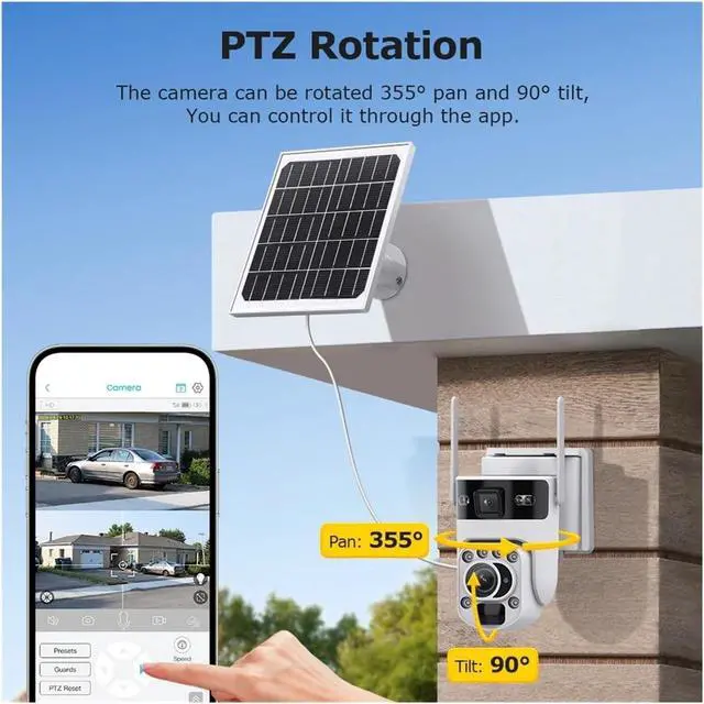 Alt view image 6 of 7 - 4G 60x Zoom Dual-Lens Solar-Powered Camera with WiFi Outdoor Wireless Surveillance Camera, Dual-View Security high-Definition Video Monitor(WiFi Cam No Card)