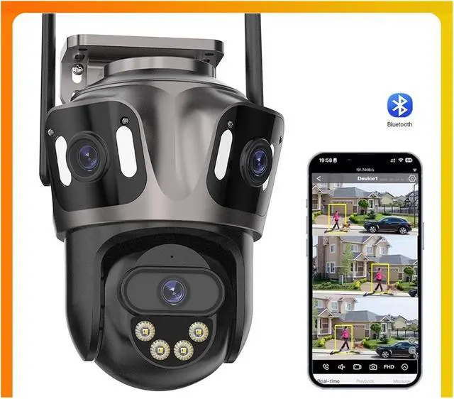 Alt view image 3 of 7 - Three Screen WiFi IP Camera Outdoor Dual Lens Camera Ai Human Detection Waterproof CCTV Video Security Camera ICsee(AU Plug,3 Lens)