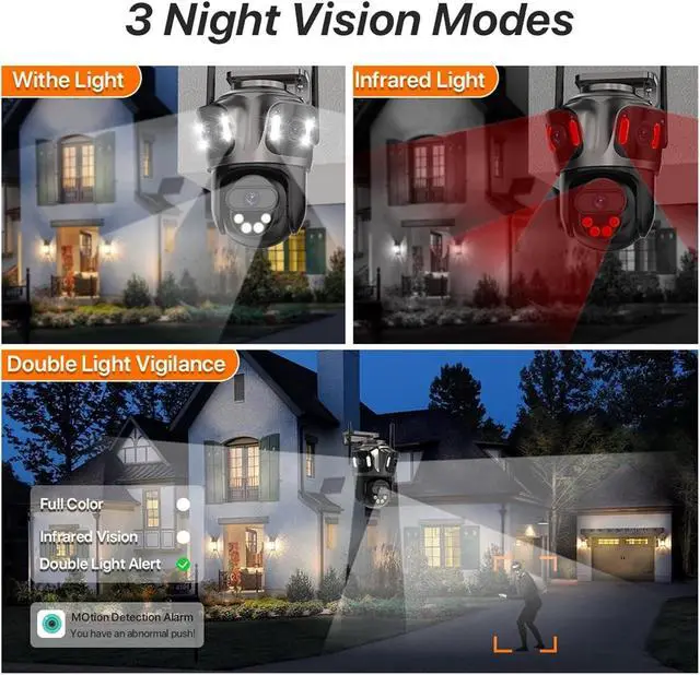 Alt view image 6 of 7 - Three Screen WiFi IP Camera Outdoor Dual Lens Camera Ai Human Detection Waterproof CCTV Video Security Camera ICsee(AU Plug,3 Lens)
