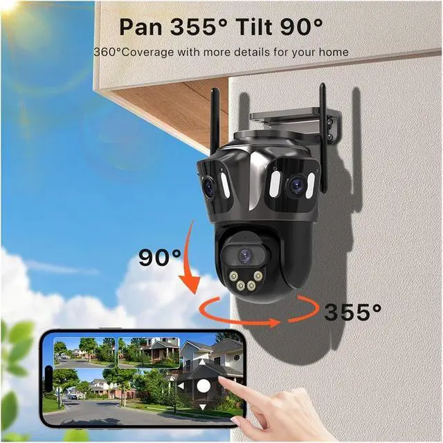 Alt view image 4 of 7 - Three Screen WiFi IP Camera Outdoor Dual Lens Camera Ai Human Detection Waterproof CCTV Video Security Camera ICsee(AU Plug,3 Lens)