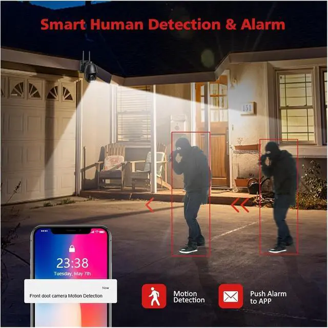 Alt view image 5 of 7 - HD 8MP WIFI/4G SIM Card/POE Surveillance Camera 10X Digital Zoom AI Humanoid Detection Auto Tracking 2.8mm 8mm Dual Lens Camera(8MP 4G Add 128G)
