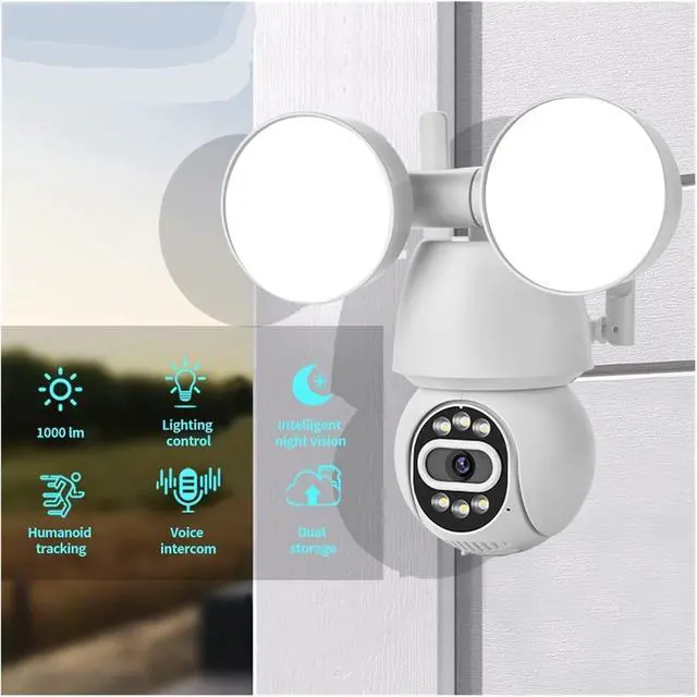 Alt view image 3 of 7 - 2MP/4MP Outdoor WiFi PTZ Floodlight Security Cam Full Color Night Vision Wireless Surveillance Device(UK Plug,2MP Add 32G Card)