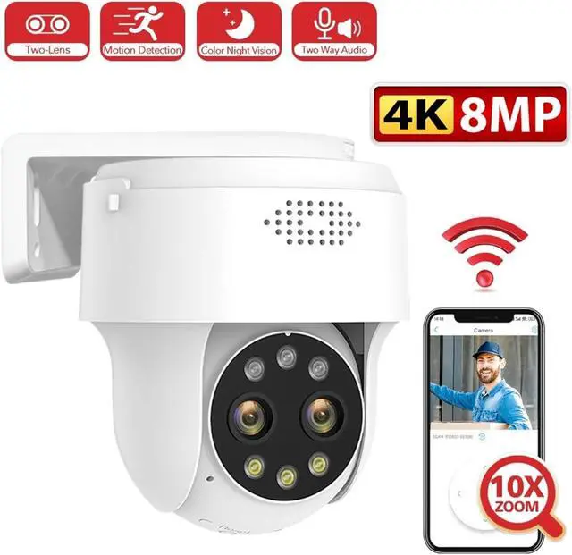Alt view image 3 of 7 - 8MP 5MP 4MP 2MP WiFi Surveillance Camera Outdoor Humanoid Detection Color Night Vision 10X Digital Zoom PTZ Security Camera(Two Lens 8MP 128G)