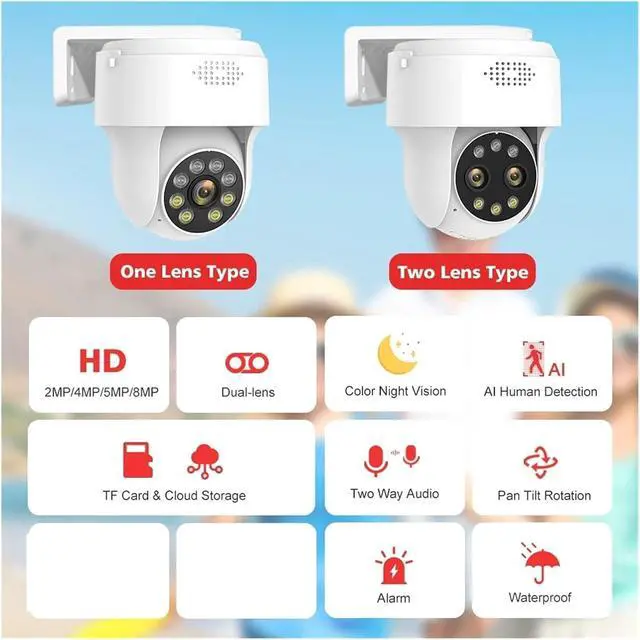 Alt view image 4 of 7 - 8MP 5MP 4MP 2MP WiFi Surveillance Camera Outdoor Humanoid Detection Color Night Vision 10X Digital Zoom PTZ Security Camera(Two Lens 8MP 128G)