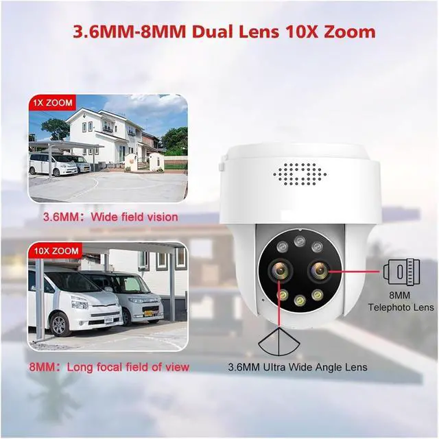 Alt view image 5 of 7 - 8MP 5MP 4MP 2MP WiFi Surveillance Camera Outdoor Humanoid Detection Color Night Vision 10X Digital Zoom PTZ Security Camera(Two Lens 8MP 128G)