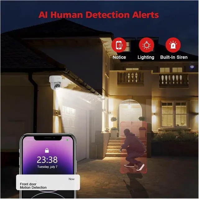 Alt view image 7 of 7 - 8MP 5MP 4MP 2MP WiFi Surveillance Camera Outdoor Humanoid Detection Color Night Vision 10X Digital Zoom PTZ Security Camera(Two Lens 8MP 128G)