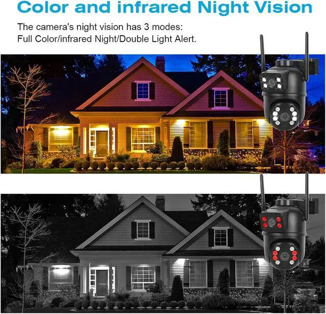 Alt view image 4 of 6 - 8MP 4K Dual Lens Dual Screen PTZ WiFi Surveillance Cam, AI Human Detection Wireless Outdoor Home Security Device(US Plug,8MP NO Card)