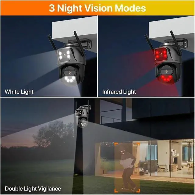 Alt view image 6 of 7 - WiFi IP Camera Outdoor 8X Zoom Three Lens Dual Screen PTZ Camera Auto Tracking Home Security CCTV Surveillance ICSEE(EU Plug)