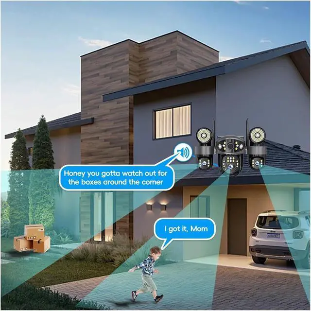 Alt view image 3 of 6 - 6MP Three Lens WiFi PTZ Security Cam Floodlight Night Vision Surveillance(US_WiFi)