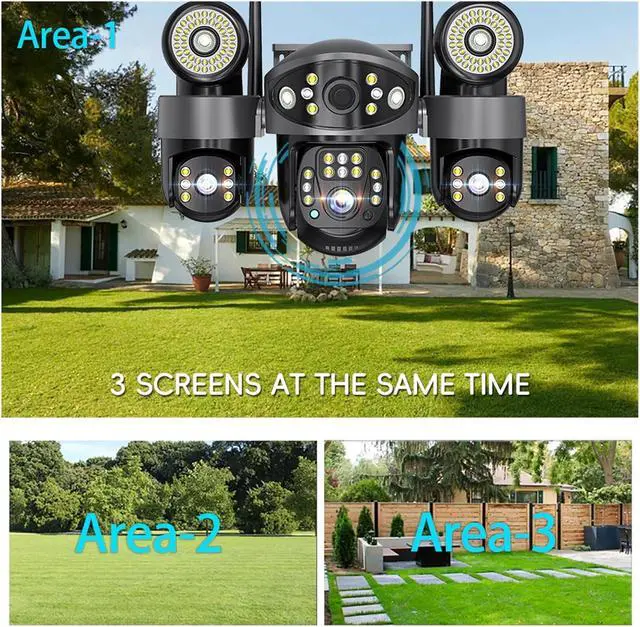 Alt view image 2 of 6 - 6MP Three Lens WiFi PTZ Security Cam Floodlight Night Vision Surveillance(US_WiFi)