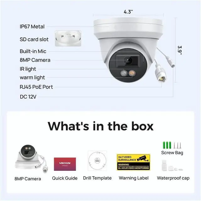 Alt view image 7 of 7 - 4K 8MP POE Security Cam Dual Light Human Vehicle Detection IP67 ONVIF SD Storage Two-Way Audio