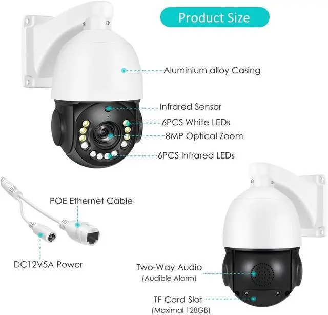 Alt view image 7 of 7 - 4K IP Camera PTZ 30X Optical Zoom Vehicle Detection Color Night POE Security CCTV Video Surveillance(8MP 4K POE)