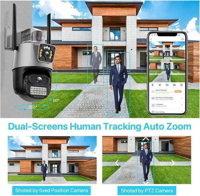 Alt view image 5 of 7 - 12MP 6K Three Lens Dual Screen PTZ Surveillance Device, 8X Zoom Auto Tracking Outdoor WiFi Home Security Cam(8MP NO SD Card)