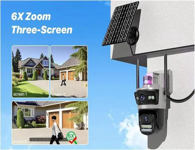 Alt view image 3 of 4 - 4G PTZ Outdoor Security Camera, 8MP, 3-Screen, 24H Recording, Auto Track, 9W Solar(Camera Add 128G)