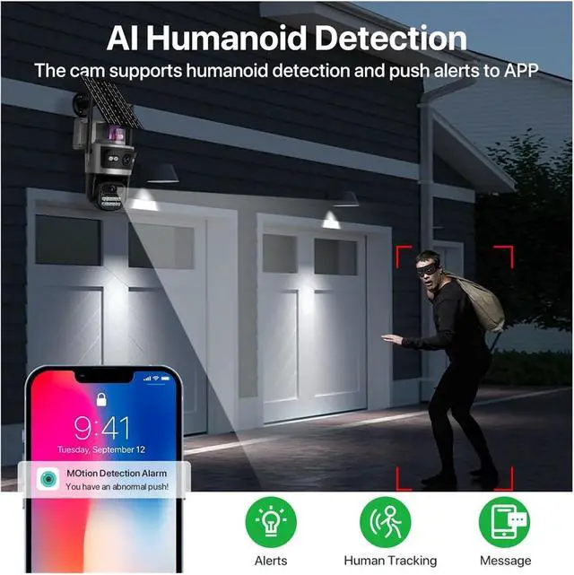 Alt view image 4 of 4 - 4G PTZ Outdoor Security Camera, 8MP, 3-Screen, 24H Recording, Auto Track, 9W Solar(Camera Add 128G)